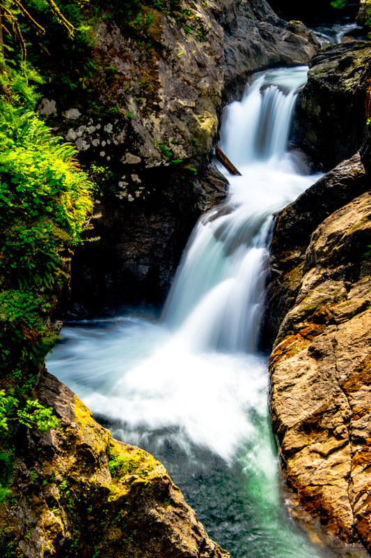 Middle Falls long exposure at 50mm, silky water dropping through a narrow rocky gorge
